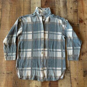 L.A. Gold Plaid Button-Up Shirt Mens Large Cotton Blue & Beige